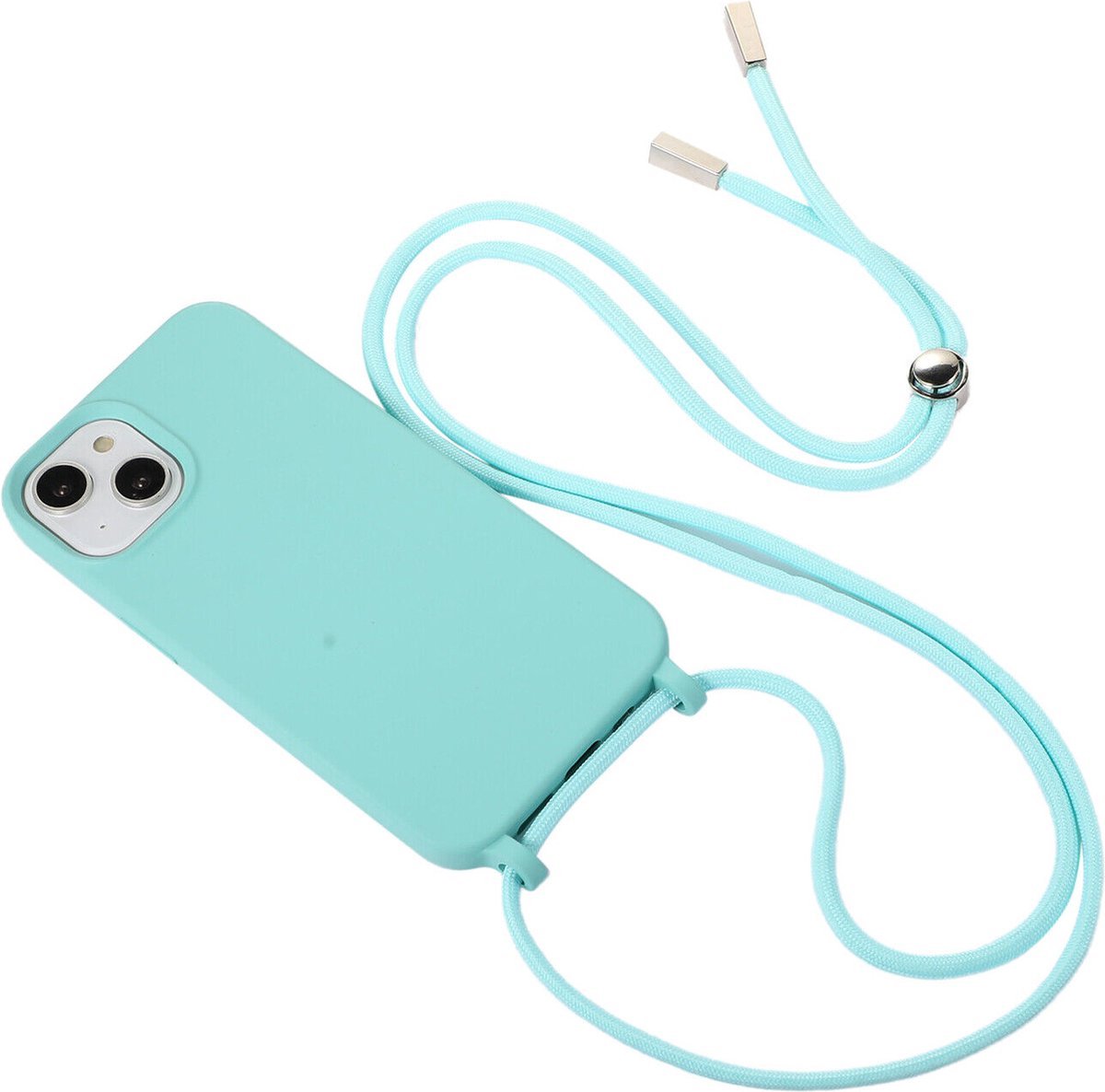 Case with cord - Suitable for iPhone 13 Pro Silicone case with cord - Back cover with cord - Cord Case - Turquoise Blue