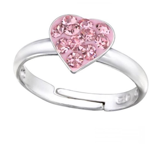 La Rosa Princesa Ring Meisje Hartje Kind Zilver | Verstelbaar Roze