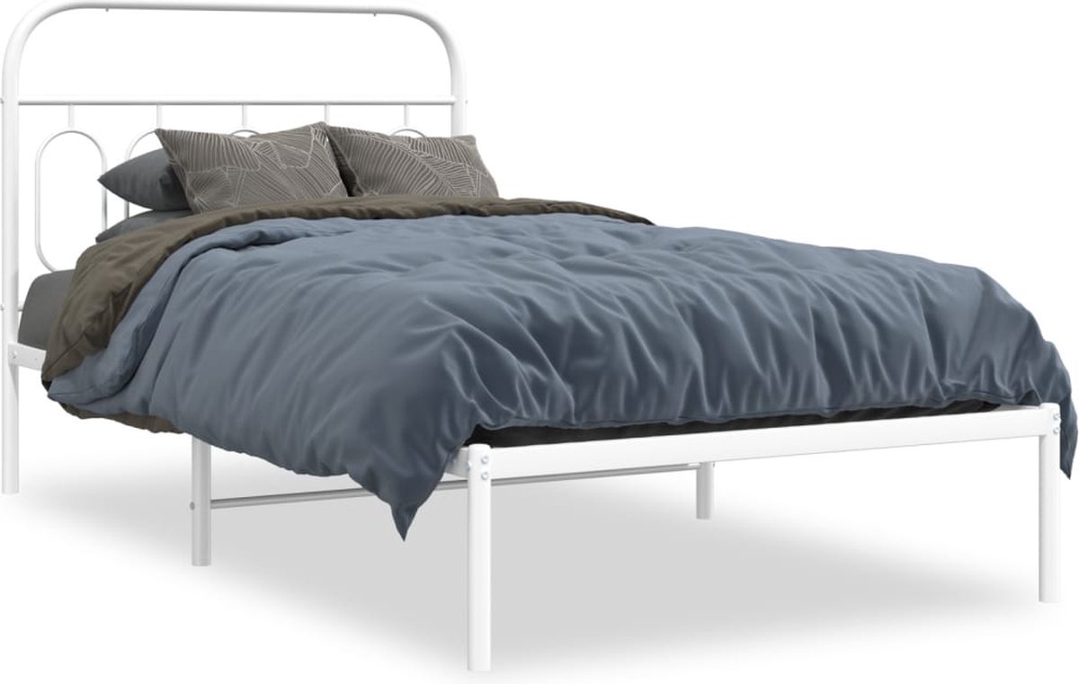 vidaXL - Bedframe - met - hoofdbord - metaal - wit - 107x203 - cm