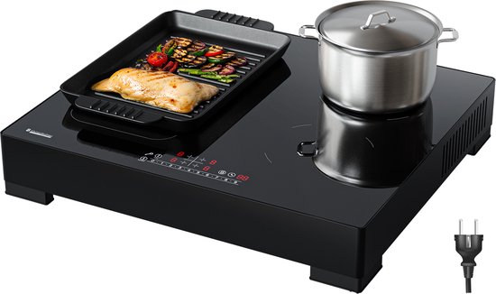 Plaque à induction KitchenBrothers - Plaque à induction sur pied - 60 cm - 4 zones - 1x Flexzone - 1 phase - Jusqu'à 3500W - Zwart