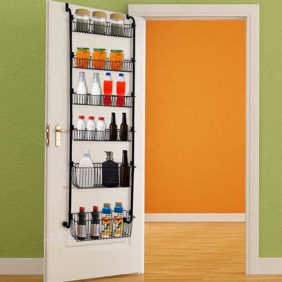 Boven de deur voorraadkast organizer 8-laags verstelbare manden opknoping kruidendeurrek smal - 13,7 B x 65 H achter de deur opslag voor keuken, badkamer en kast organisatie - zwart