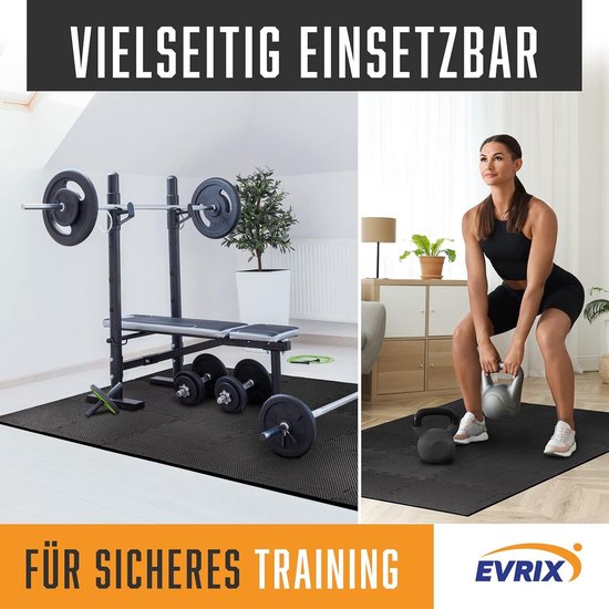 Extra dikke vloerbeschermingsmat fitness - 18 delen - 31 x 31 cm - met 20% meer bescherming - puzzelmat sportmat onderlegmat - fitnessvloermat voor fitnessruimte en fitnessapparaten van Athletics Ground — afbeelding 3