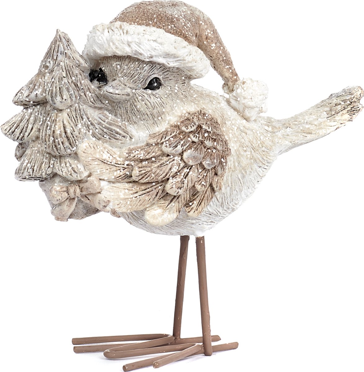 Goodwill Vogel met kerstboom Crème 12.5 cm