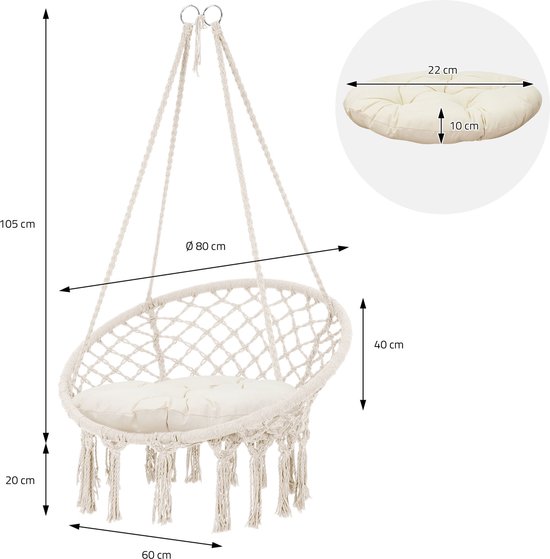 Generisch Hangstoelkussen, twin-zitkussen, hangstoel, 2 personen, ultra dik, anti-vervorming, kussens en bekleding voor schommelstoel, outdoor, indoor, bekleding (kaki
