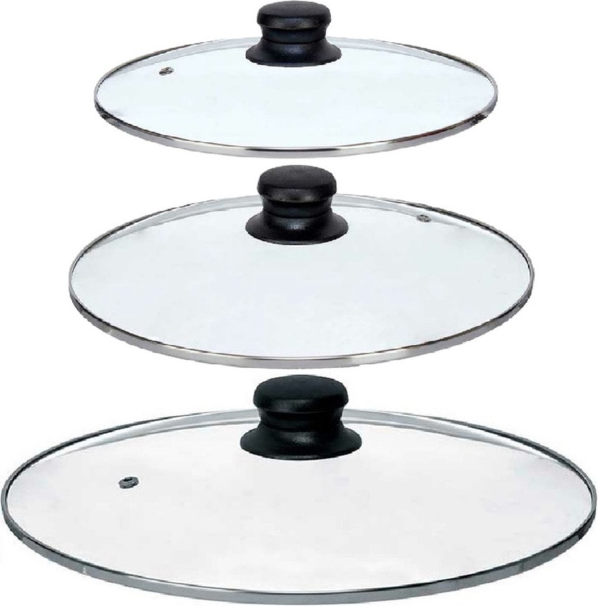 Kinvara Universele pannendeksel set - 3x stuks - Dia 30/26/24 cm - glas - stoomgaatje