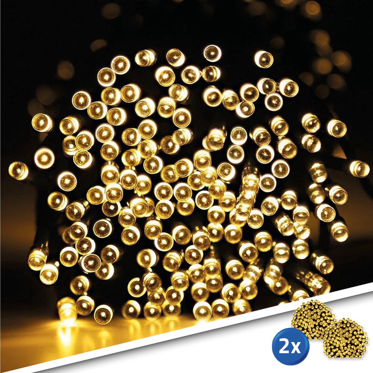 Solar lichtsnoer buiten 'Holly' - Kerst lichtslinger met 200 leds - Voordeelset van 2 stuks - Warm wit - Kerstverlichting - Feestverlichting - Tuinverlichting op zonne-energie