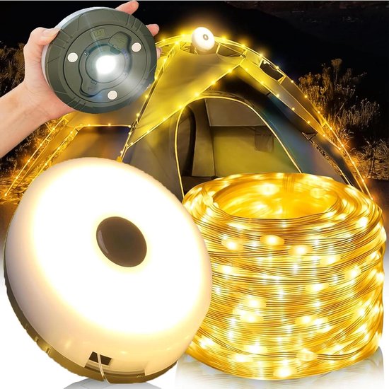 Chaîne lumineuse LED portable étanche et rétractable - Rechargeable par USB - Lampe de camping en plein air - Lumière chaude de 10 m