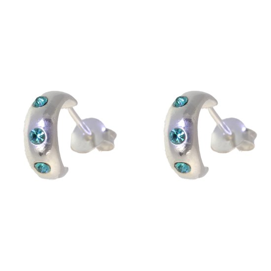 Behave – Boucles d'oreilles – Petite boucle d'oreille en argent sterling 925 avec pierres de cristal vert clair