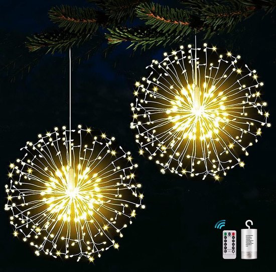 Foto: 198 led starburst lights batterij aangedreven kerst hanglampen warm white 8 modes afstandsbediening waterdichte string lights voor outdoor patio boom party decoraties