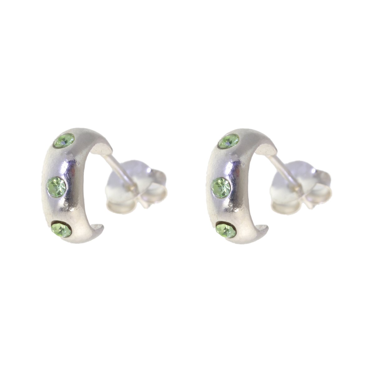 Behave – Oorbellen – 925 Sterling Zilveren Kleine Oorring met Groene Kristal steentjes