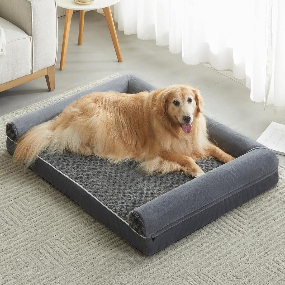 Hondenmand - Hondenbed Orthopedisch Waterdicht Wasbaar - Medium Groot_met U-vorm Bolster Antislip Bodem-Zachte Hoes-Fleece Voering