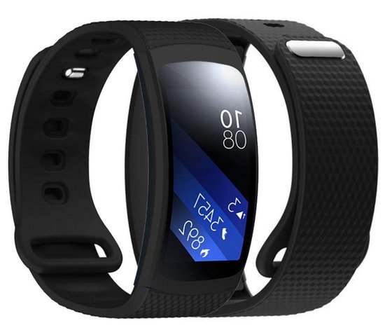 Zwart bandje geschikt voor Samsung Gear Fit 2 SM-R360 & Fit2 Pro SM-R365 - horlogeband - polsband - strap - siliconen - rubber - black – Maat: zie maatfoto