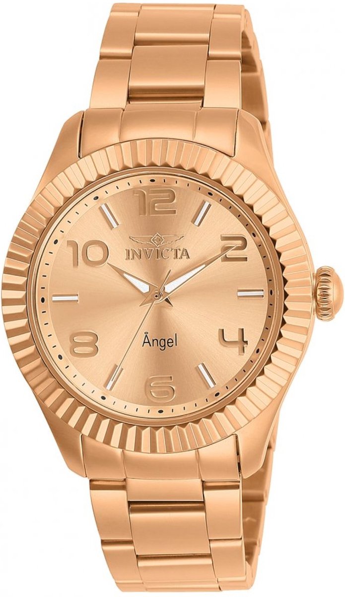 Invicta Angel 27463 Dames Horloge - Waterdicht - Analoog - Quartz Uurwerk - Roestvrij Staal met rosegouden Wijzerplaat - 36mm