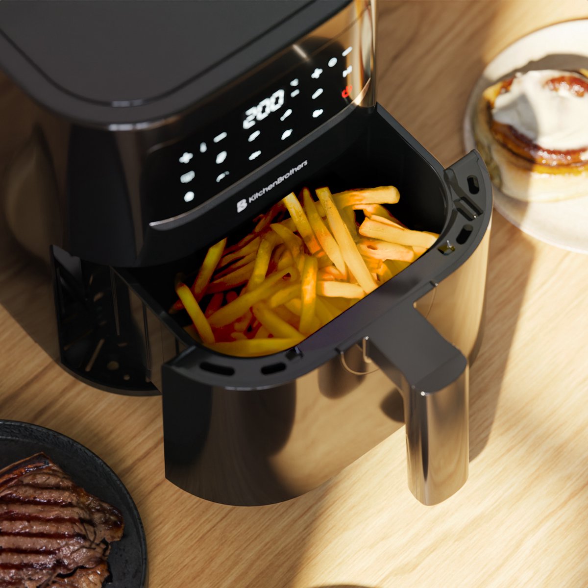 KitchenBrothers Mini Airfryer - 3,3 Liter - 1400W - PFAS-Vrij - 50ºC tot 200ºC - Kleine Heteluchtfriteuse voor 1, 2 en 3 Personen - 10 Kookprogramma's - Zwart — afbeelding 6