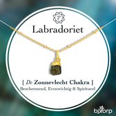 Collier Bixorp Labradorite Chakra - Acier inoxydable plaqué or - Pendentif pierre précieuse brute - 36cm + 8cm réglable