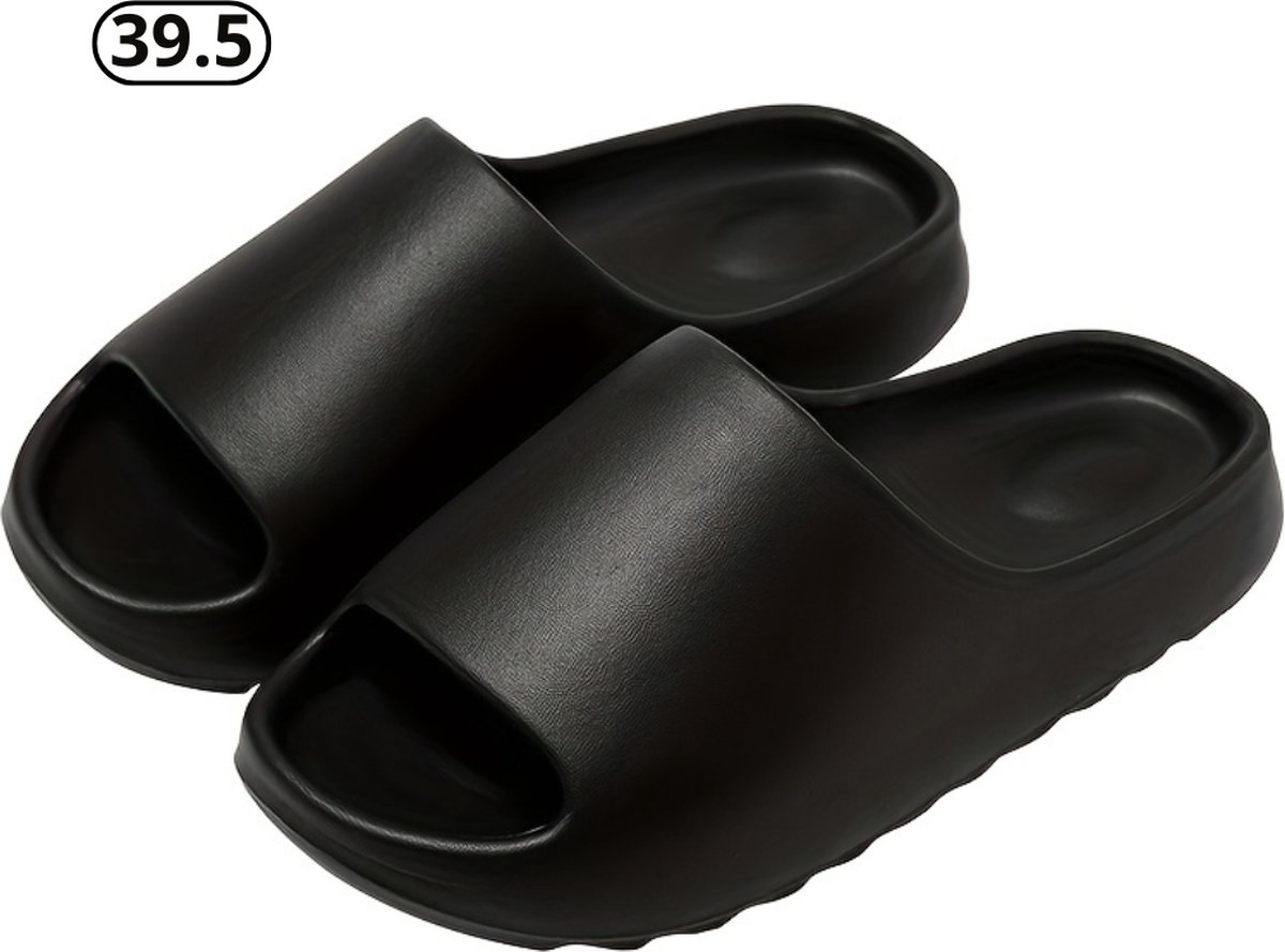 Nivard Comfortabele Slippers - Badslippers - Teenslippers - Anti-Slip Slides - Flip Flops - Stevig Voetbed - Zwart - Maat 39.5