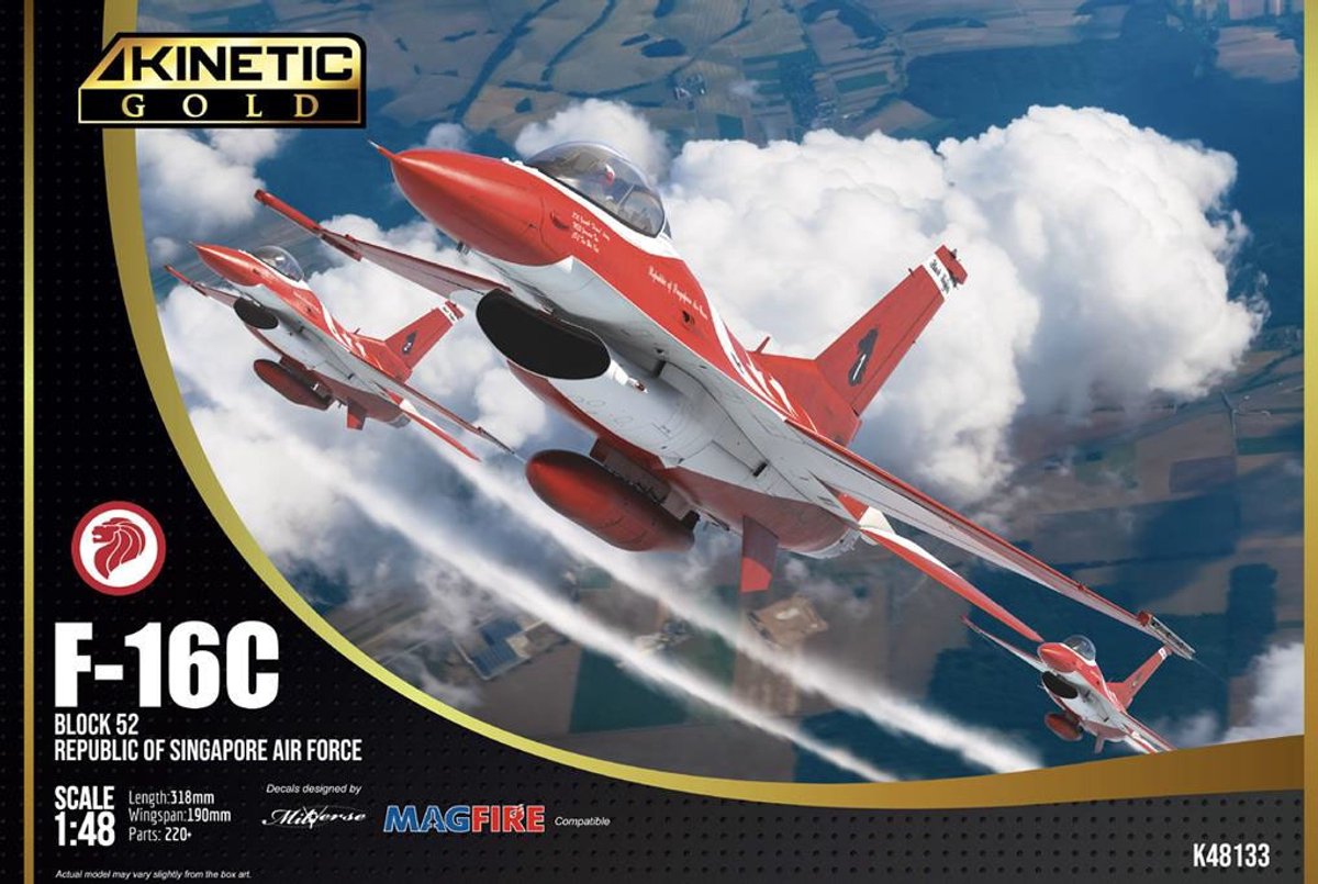 Kinetic Modelbouwpakket Militaire voertuigen - 48133 F-16C Block 52 ‘Black Knights’ - Republic of Singapore Air Force - Straaljager Plastic - 1:48 - Modelbouw