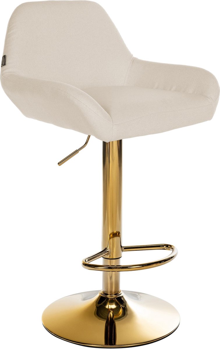CLP Braga Barkruk - Met rugleuning - Met gouden frame - Verstelbaar - Stof - creme/goud