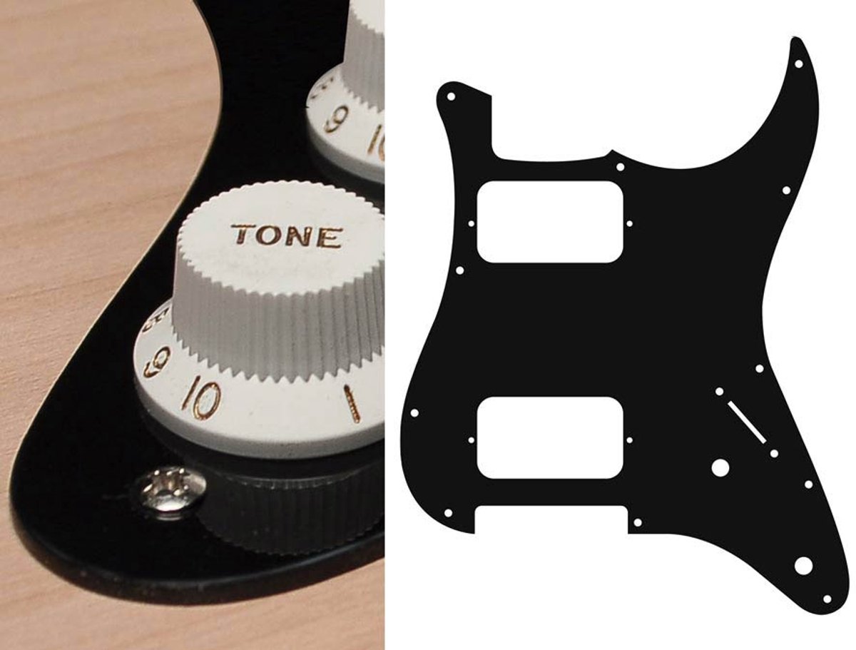 Boston ST-132-B pickguard, Stallion, HH, 2 pot holes, 3-5 switch, 1 ply, black