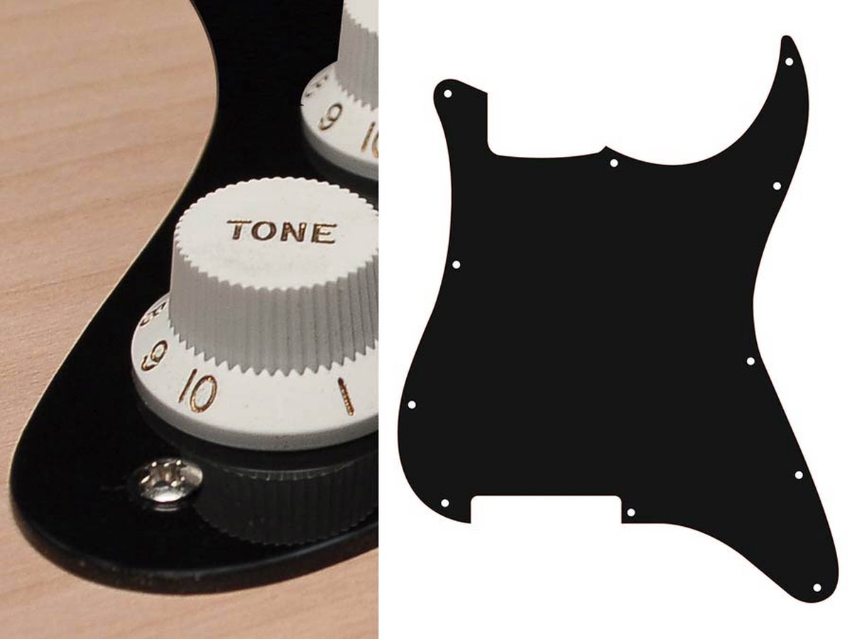 Boston ST-100-B pickguard, Stallion, no holes (only screw holes), 1 ply, black