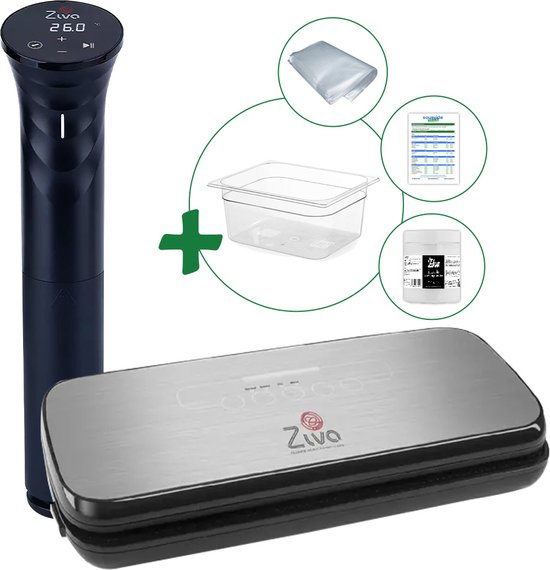Sous vide bundel met Ziva Savant (1200W) sous-vide stick - Ziva OneTouch vacuümsealer - Middelgrote (12 liter) waterbak reservoir - handige accessoires!
