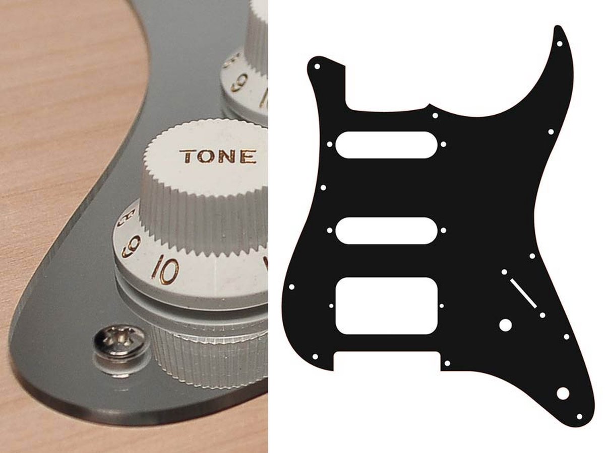 Boston ST-222-MC pickguard, Stallion, SSH, 2 pot holes, 3-5 switch, 2 ply, mirror chrome
