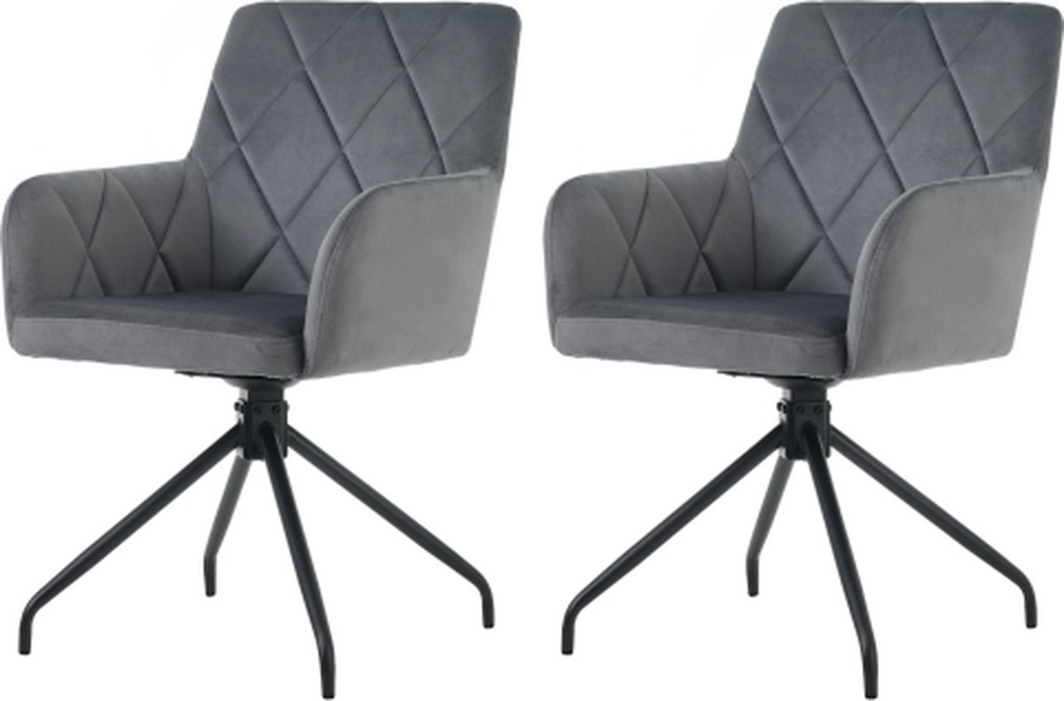 Set van 2 360° draaibare eetkamerstoelen met ruitpatroon, gestoffeerde fauteuil met 4 meta