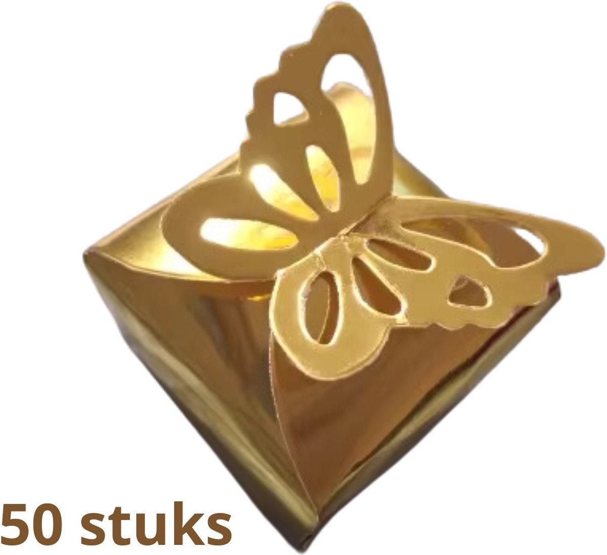 50 STUKS - Geschenkdoosjes Goud Vlinder Huwelijk Communie Doopsuiker uitdeel traktatie