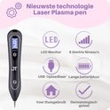 Zwarte laser plasmabehandelingspen met led-scherm, met pictogrammen voor led-monitor, 9 instelbare niveaus, USB-oplaadbaar, lange batterijduur, thuisgebruik en dermatologisch getest.