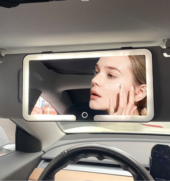 Foto: Make up spiegel auto zonneklep spiegel dimbaar 3 lichtstanden aanpassen auto interieur rearmirror touchscreen cosmetica spiegel scheerspiegel oplaadbaar geschenk