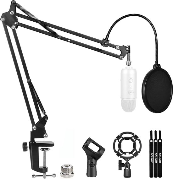 Foto: Sounix microfoon arm set inclusief popfilter en shockmount table mounting clamp zwart