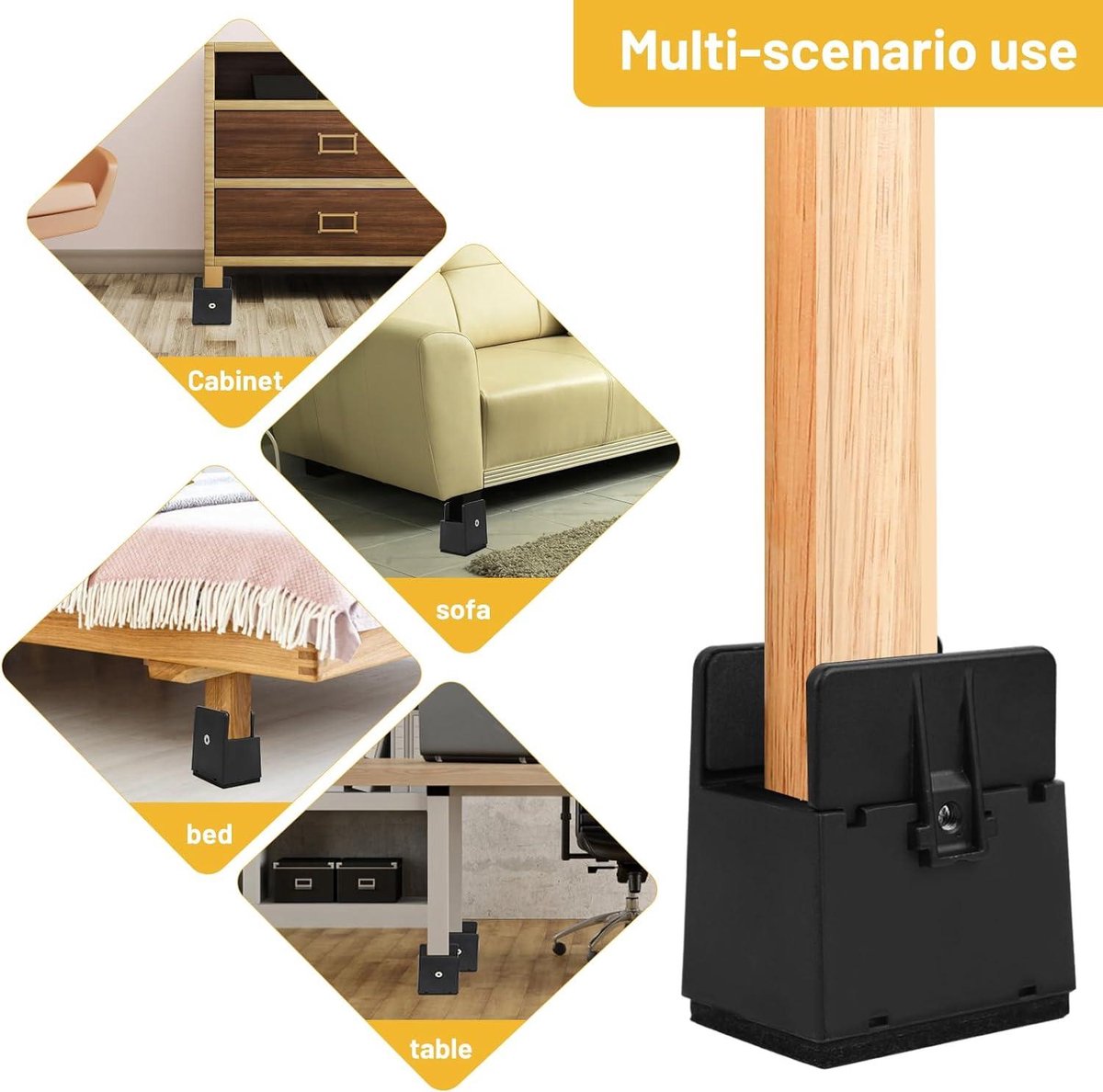Coptiner Bedverhogers, 4-pack zware verstelbare bedverhogingsblokken met schroefklem, 10 cm meubelverhogers voor bed, tafel, stoel, bank - zwart