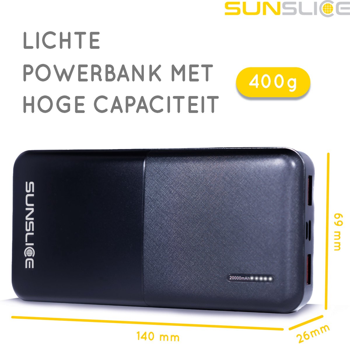 Sunslice Gravity 20 Externe Batterij 20000 mAh met USB-C - afbeelding 2