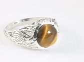 Bewerkte zilveren ring met tijgeroog - maat 19