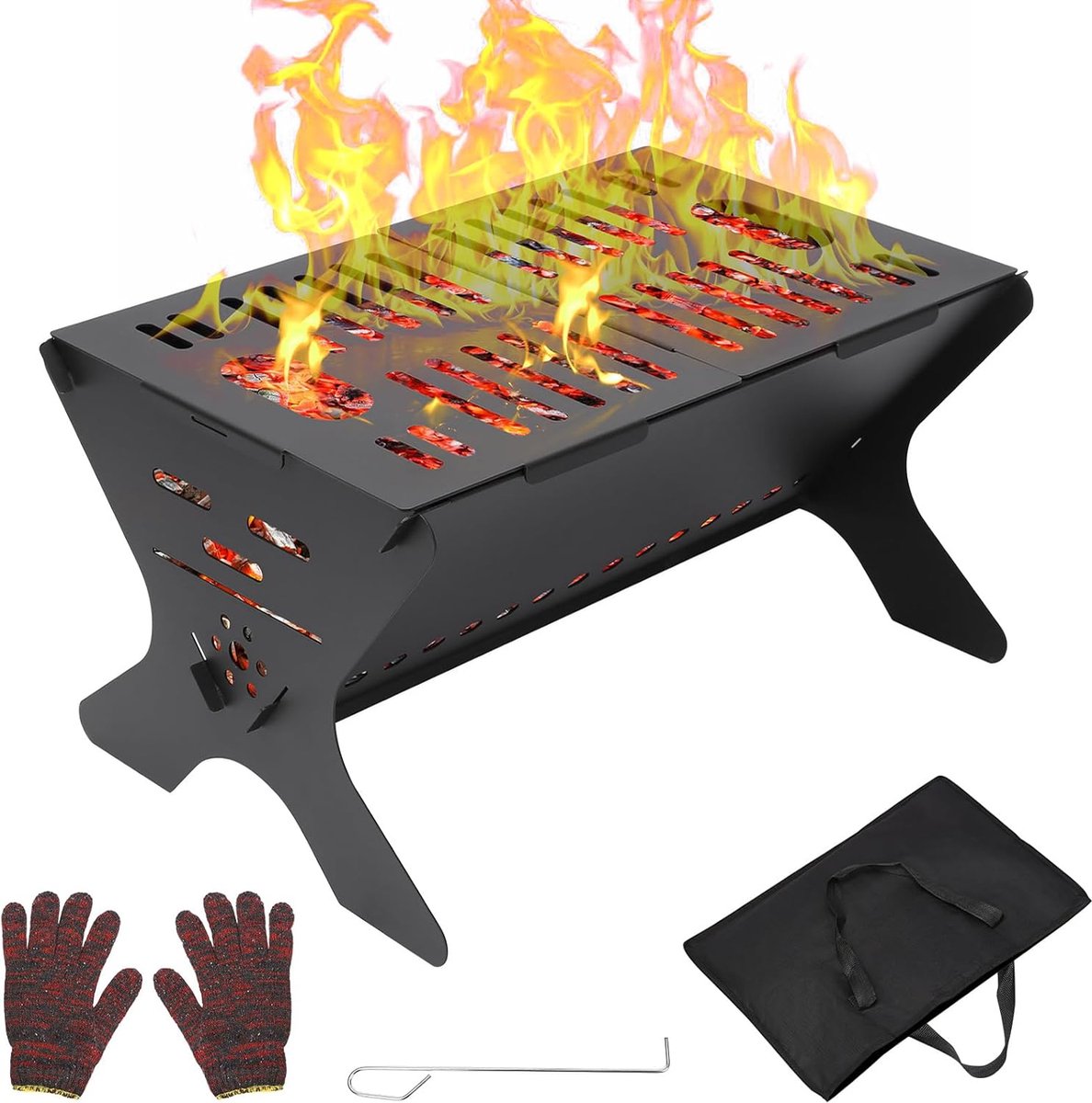 JGS® - Compacte Draagbare BBQ Houtskool Klapgrill met Draagtas en Handschoenen voor Buitengrillen en Kamperen - Zwart-
