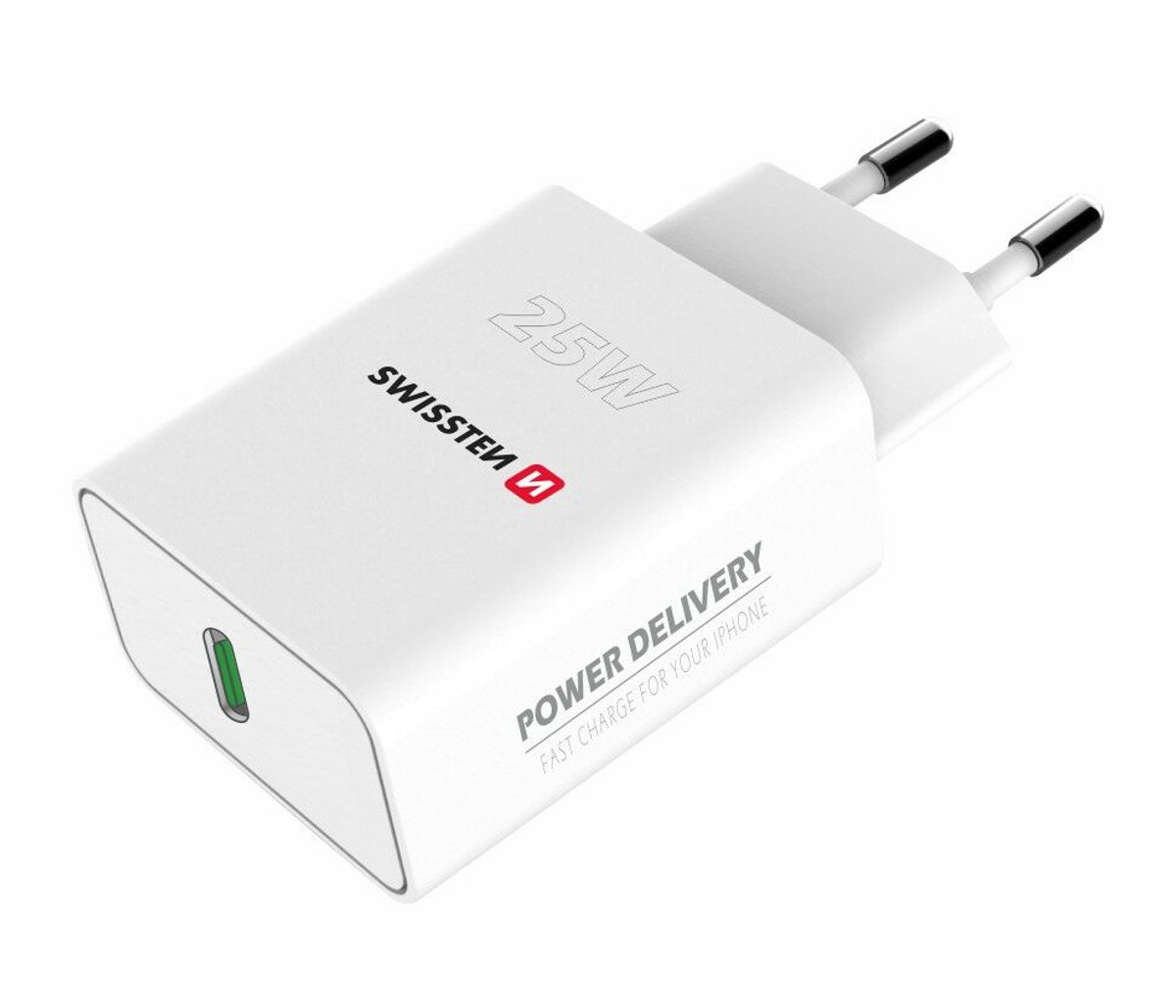 Swissten USB-C Snellader 25W - Power Delivery 3.0 - Geschikt voor iPhone & Samsung - Compact - Wit