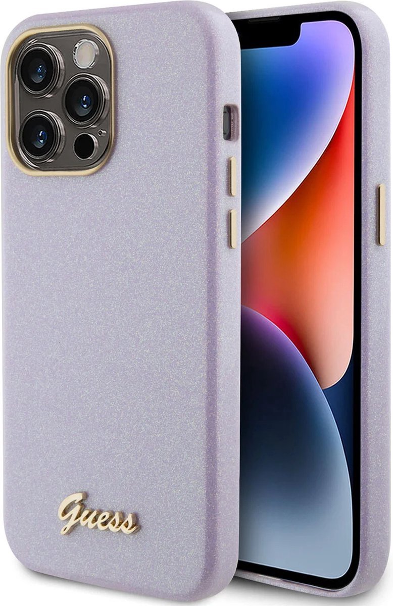 Guess Full Wrapped Glitter Back Case voor Apple iPhone 15 Pro Max (6.7") - Paars