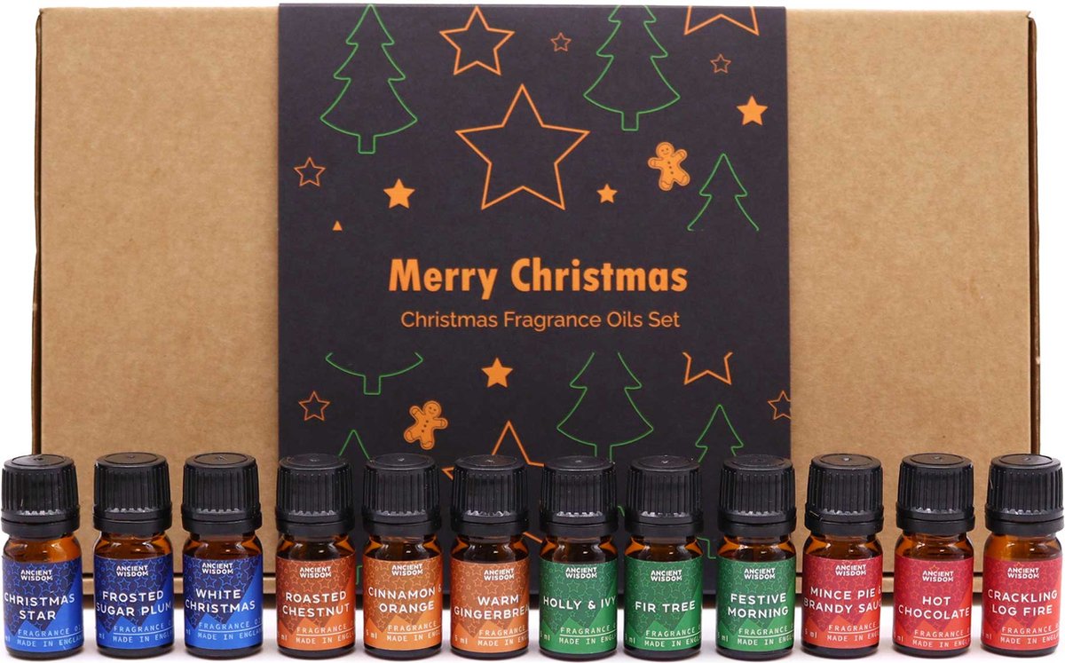 Goedkoopste Festive Delights - Etherische olie set - Kerstolie - Kerstgeuren - 12x 5ml