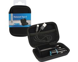 USB-C reisset stroomadapter + autolader + USB-kabel