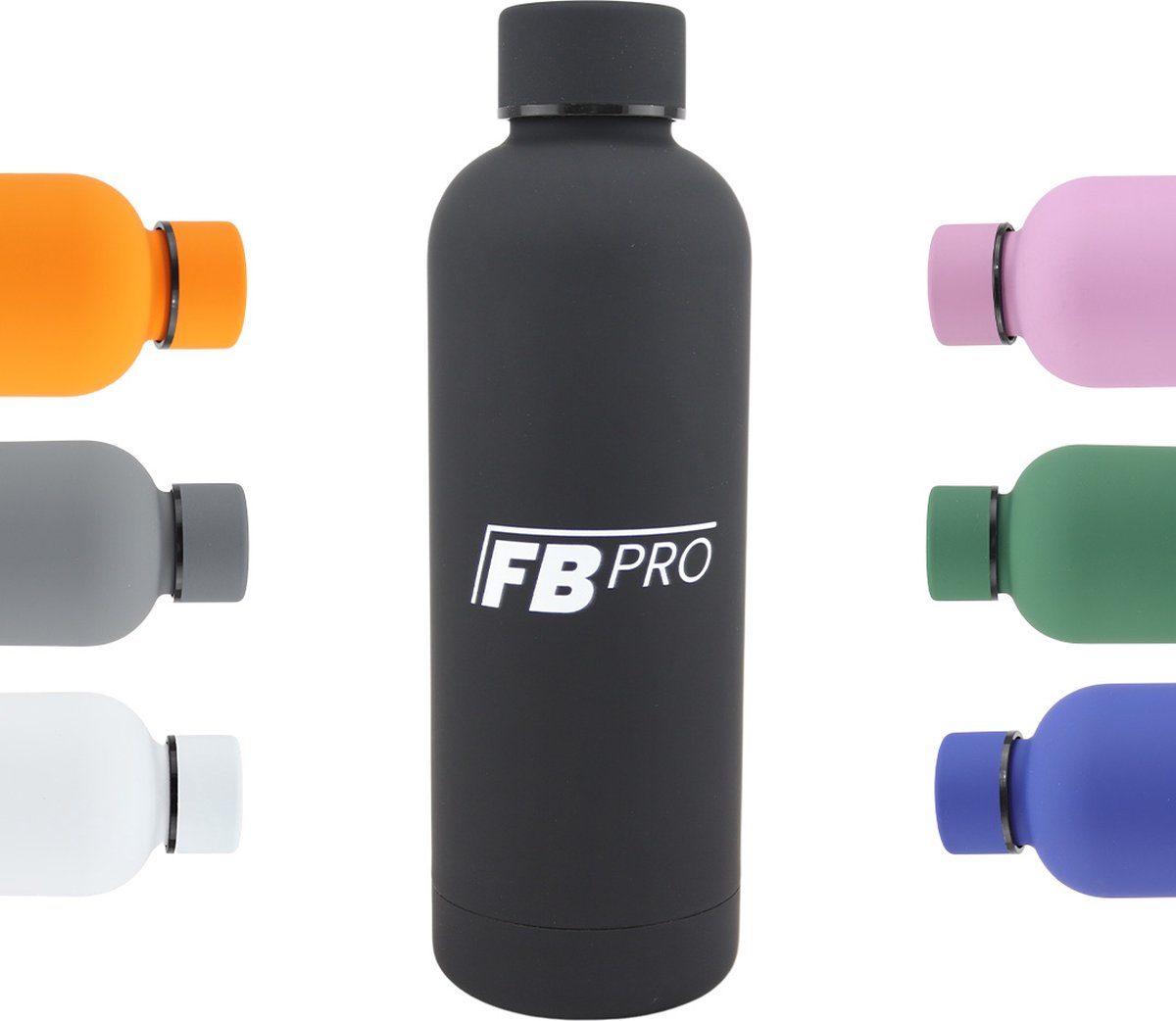 Thermosfles - Stevige RVS Thermoskan - Extra grip door het mat oppervlak! - Thermos fles voor warme en koude dranken - Robuuste waterfles - 500ml - Matte Zwart