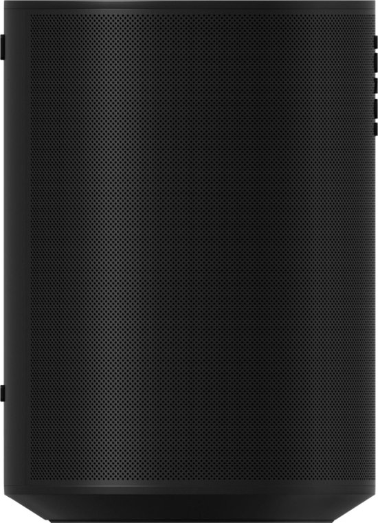 Zijzicht van de zwarte Sonos Era 100 speaker met geperforeerd rooster.