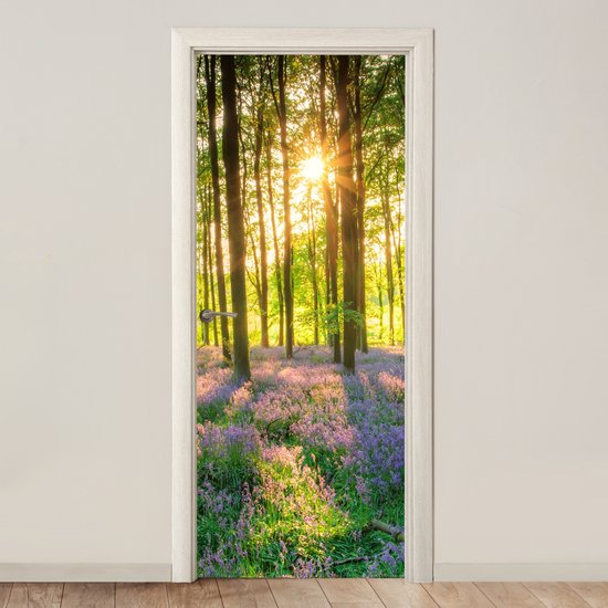 Poster de porte - Fleurs - Forêt - Printemps - Vert - Sticker de porte - Porte Papier peint photo - Décoration de porte - Autocollant autocollant - Chambre - 80x205 cm - Salon - Toilettes - Salle de bain
