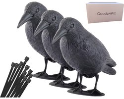 Goodz4All Duivenverjager 3 Nepkraaien met 9 Kabelbinders - Vogelverschrikker - Kraai Raaf – Diervriendelijke Vogelwering voor Balkon, Tuin of Dak – 38x12x22 cm