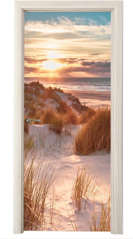 Foto: Deurposter 80x215 cm deursticker duin planten zonsondergang strand zee meubelfolie zelfklevend deurfolie woonkamer interieurfolie fotobehang deur plakfolie deurstickers deurbehang sticker kamer decoratie