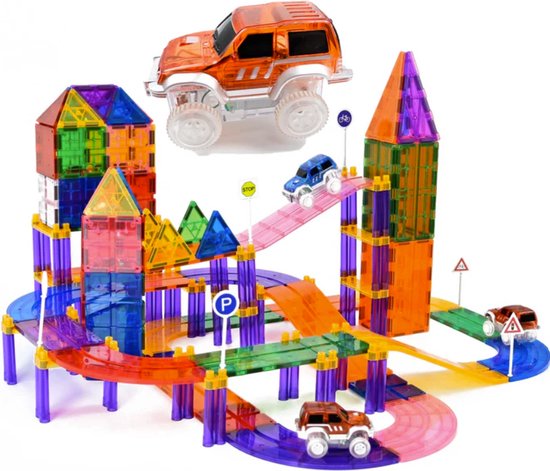 Foto: Magna minds magnetic tiles racebaan zelfrijdende auto magnetisch speelgoed 122 stuks constructie speelgoed magnetische tegels montessori speelgoed magnetic toys magnetische bouwstenen speelgoed kinderen