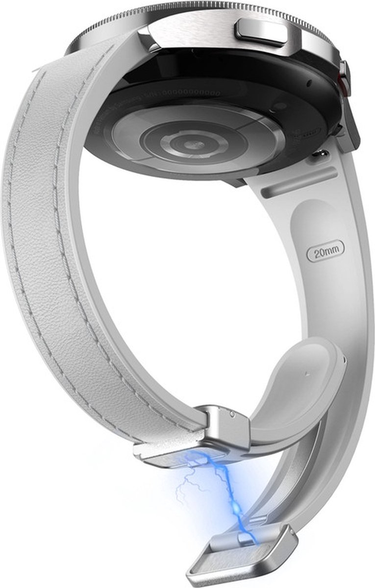 Hybride siliconen-leren bandje - geschikt voor Samsung Galaxy Watch 7 / Watch 6 / Watch 6 Classic / Watch 5 / Watch 5 Pro / Watch 4 / Watch 4 Classic / Watch FE - lichtgrijs
