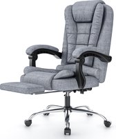 Bureaustoel met telescopische voetsteun - Bureaustoel met grote gewatteerde zitting - Ergonomische bureaustoel met verstelbare rugleuning en in hoogte verstelbaar - Stille wielen - Grijs