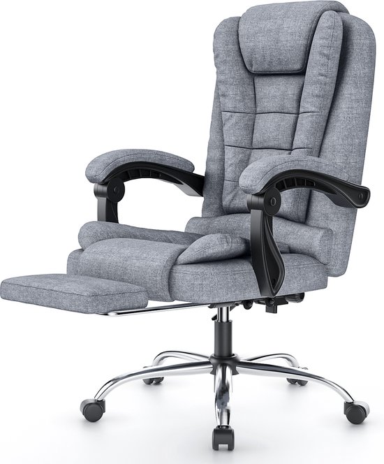 Bureaustoel met voetsteun – grote zitting – verstelbaar – grijs