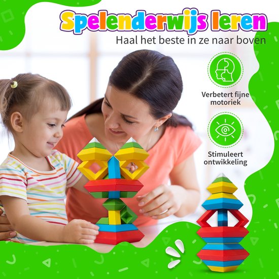 MontiPlay® Build Buddies - 45 Stuks Blokkentoren - Educatief Montessori Speelgoed - Stapelstenen & Blokken - STEM & Sensorisch Peuterspeelgoed - Vanaf 3 Jaar - Kinderspeelgoed - Bouwblokken van MontiPlay® — afbeelding 4