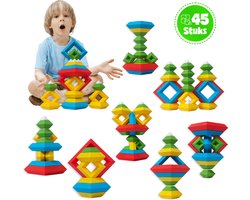 MontiPlay® Build Buddies - 45 Stuks Blokkentoren - Educatief Montessori Speelgoed - Stapelstenen & Blokken - STEM & Sensorisch Peuterspeelgoed - Vanaf 3 Jaar - Kinderspeelgoed - Bouwblokken - Het grote speelgoedboek 2025